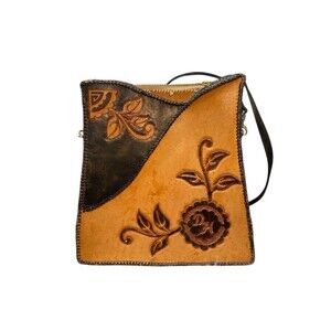 Vtg Shoulder Crossbody Bag Tooled Leather Purse Leather Western Stitched Strap